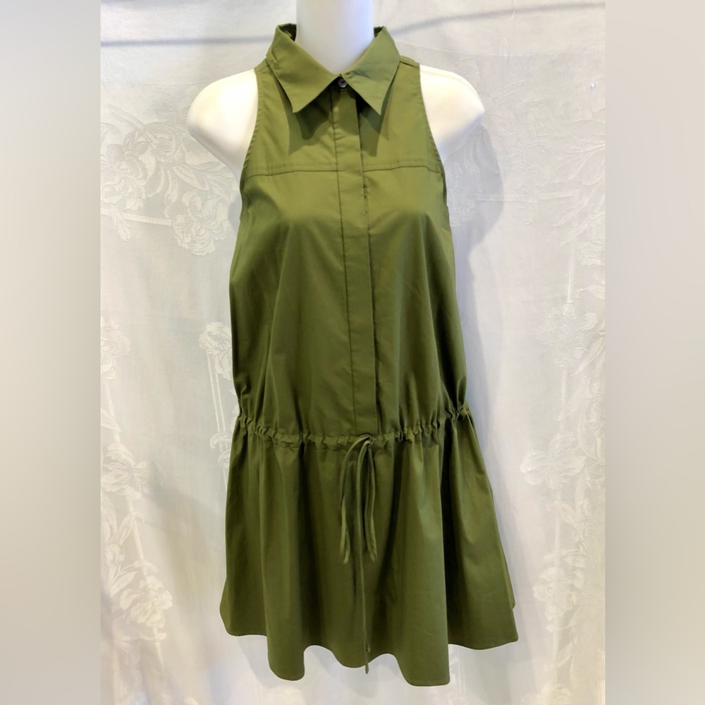 New DEREK LAM 10 Crosby Olive Stretch Poplin Sleeveless Dress 8 $395
